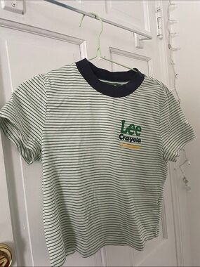 Lee Green & White Striped Ringer Tee with Navy Neck (fits XS or XXS)
